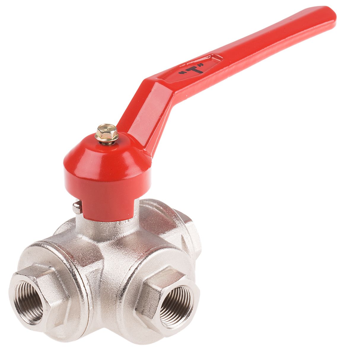 RS PRO Brass Reduced Bore 3 Way Ball Valve BSPP 9 53mm 40bar