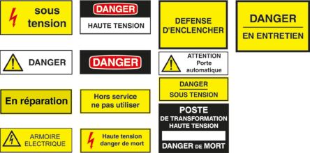 Warning Sign with French Text PET, 297 x 105mm 1 Hazard Warning