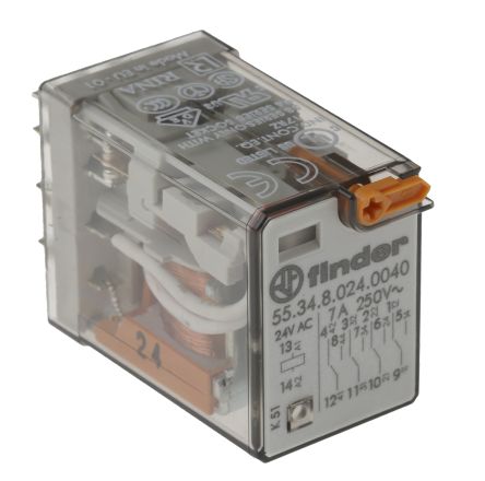 Finder 4PDT Plug In Non-Latching Relay, 24V ac Coil 7 A