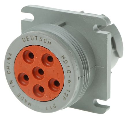 Deutsch HD10 Series, 6 Pole Cable Mount Connector Socket, IP67, 6 Shell Size, Male Contacts, Push-Pull Mating