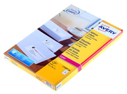 Avery White Blank Adhesive Label, 63.5 x 38.1mm, Pack of 100Sheets