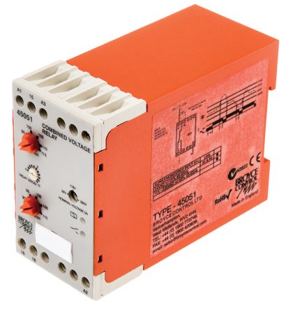 Broyce Control Voltage Monitoring Relay with SPDT Contacts, 1 Phase, 24 V ac, 115 V ac, 230 V ac