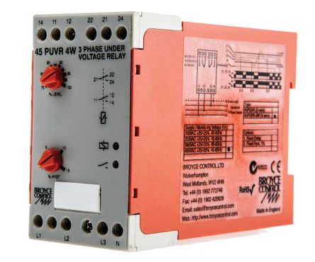Broyce Control Phase, Voltage Monitoring Relay with DPDT Contacts, 3 Phase, 400 V ac