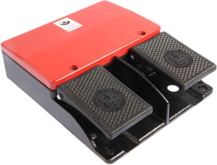 606 Series Emergency Stop Foot Switch without Cover, 2 Pedal, Momentary Contacts, 2NO/2NC
