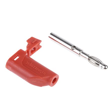 Schutzinger, Red 4mm Stackable Banana Plug, Nickel Plated, 30 V ac, 60 V dc, 16A