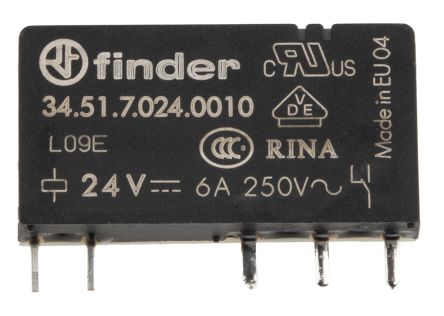 Finder SPDT PCB Mount Non-Latching Relay, 24V dc Coil 6 A