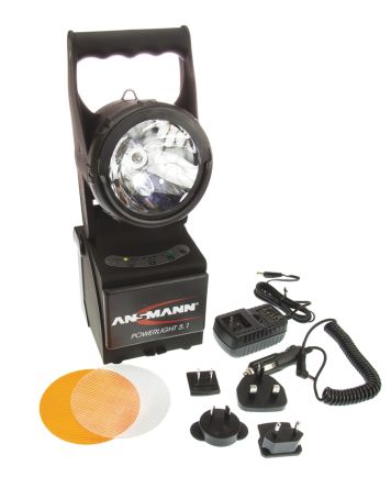 Ansmann Torch Halogen, LED Two Directional Rechargeable Powerlight Battery pack, Black, Plastic Case