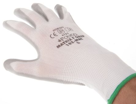 BM Polyco Matrix White General Purpose Nylon Nitrile-Coated Reusable Gloves 8 - S