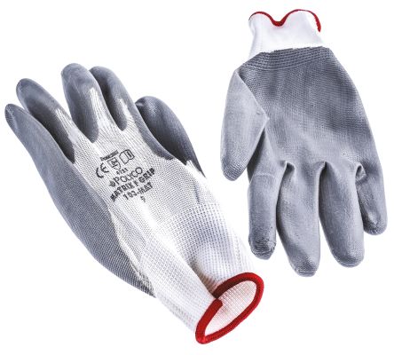 BM Polyco Matrix White General Purpose Nylon Nitrile-Coated Reusable Gloves 9 - M