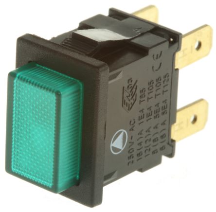 DPST On-Off Miniature Push Button Switch, IP65, 12.9 x 19.8mm, Panel Mount Green LED