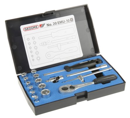 Gedore 20 EMU-10, 16 Pieces Socket Set 1/4 in Square Drive
