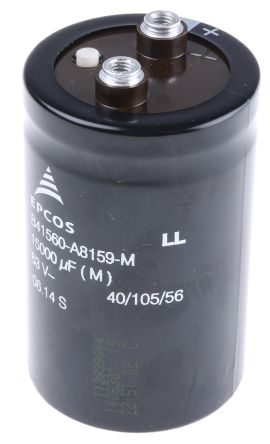 EPCOS Aluminium Electrolytic Capacitor 15000&#956;F 63V dc 51.6mm Screw Terminal B41560 Series +105&#176;C
