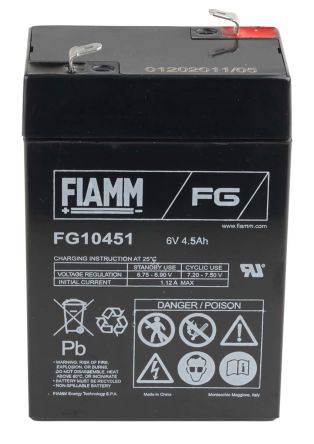 Fiamm FG10451 6V Lead Acid Battery, 4.5Ah