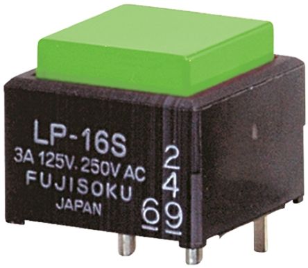 DPDT On-(On) Push Button Switch, PCB Green LED