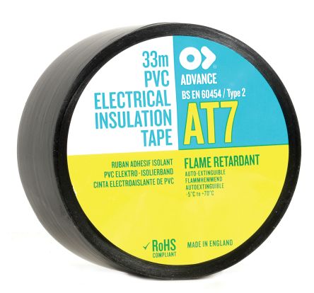 Advance Tapes AT7 Black Electrical Insulation Tape, 19mm x 33m, 0.13mm Thick