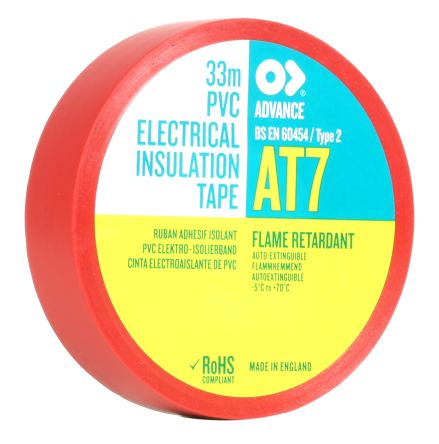 Advance Tapes AT7 Red Electrical Insulation Tape, 19mm x 33m, 0.13mm Thick