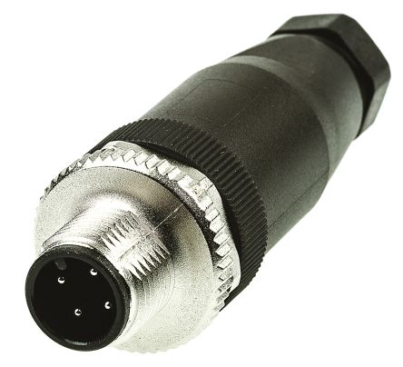 Binder 713 Series, 4 Pole Cable Mount M12 Connector Plug, IP67, 20mm Shell Size, Male Contacts, Screw On Mating
