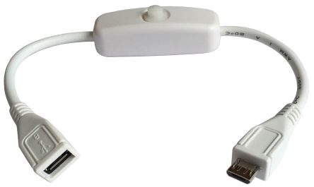 Cable Power White USB Cable with Switch Male Micro USB B to Female Micro USB B, 200mm USB 2.0