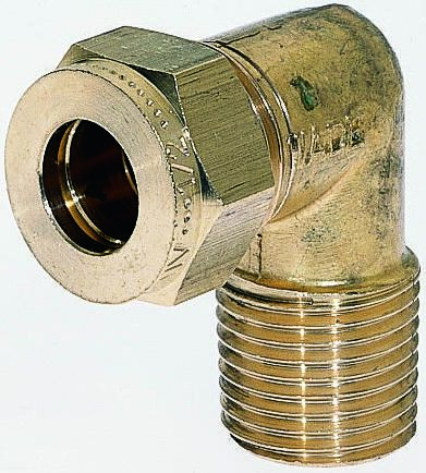 Wade 1/4in x 1/4 in BSPT Male 90&#176; Equal Elbow Brass Compression Fitting