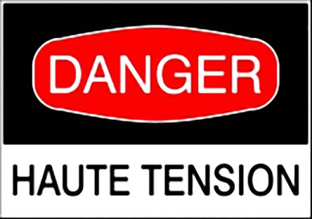 Danger High Voltage Sign with French Text PET, 105 x 52mm 1 Hazard Warning