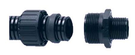 Adaptaflex Straight Cable Conduit Fitting, Nylon 66 Black 28mm nominal size IP66, IP67, IP68, IP69K PG21