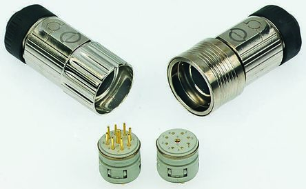 Contact Connectors R2.5 Series, 9 Pole Cable Mount Connector, IP67, Male to Female Contacts, Screw On Mating