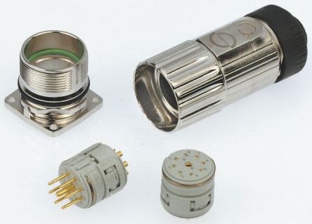 Contact Connectors R2.5 Series, 12 Pole Panel Mount Connector, IP67, Male to Female Contacts, Screw On Mating