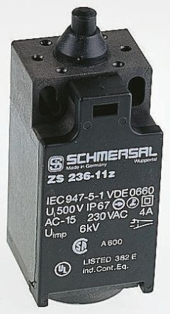 IP67 Snap Action Limit Switch, Plunger, Thermoplastic, NO/NC, 230V