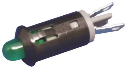 Prominent Indicator Panel Mount, 8.3mm Mounting Hole Size, Green LED, Solder Tab Termination, 4.6 mm Lamp Size