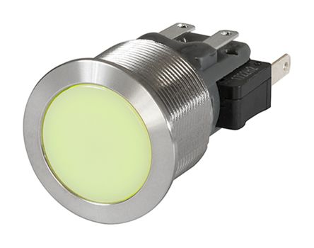 SPDT Momentary Push Button Switch, IP40, 19mm, Panel Mount Green LED