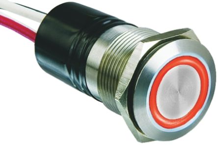 SP-NO Momentary Push Button Switch, IP66, 19.2mm, Panel Mount Red LED