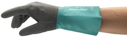 Ansell Black, Green Chemical Resistant Nylon Nitrile-Coated Reusable Gloves 9 - M