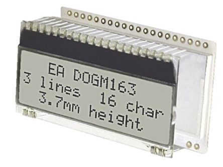 Electronic Assembly EA DOGM163W-A Alphanumeric Transflective LCD Monochrome Display Black, 3 Rows by 16 Characters