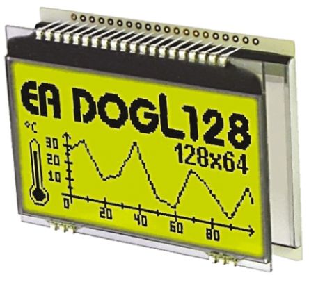 Electronic Assembly EA DOGL128L-6 Graphic Reflective LCD Monochrome Display Yellow-Green, LED Backlit, 128 x 64pixels