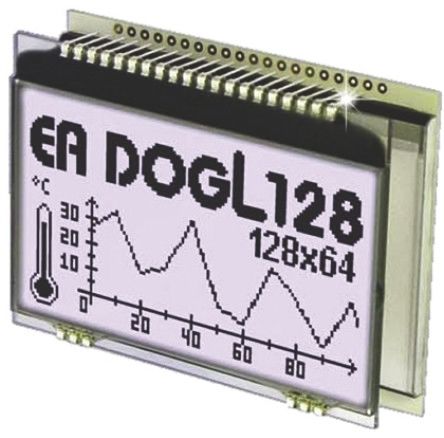 Electronic Assembly EA DOGL128W-6 Graphic Transflective LCD Monochrome Display Black, 128 x 64pixels, SPI I/F
