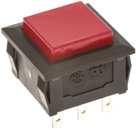 SPDT On-(On) Push Button Switch, 16.2 x 16.2mm, Panel Mount Red LED