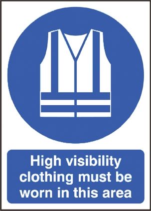 Signs &amp; Labels PP Rigid Plastic Mandatory High Visibility Clothing Sign with English Text, 420 x 594mm
