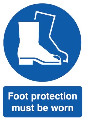 Signs &amp; Labels Vinyl Mandatory Foot Protection Sign with English Text, 210 x 148mm