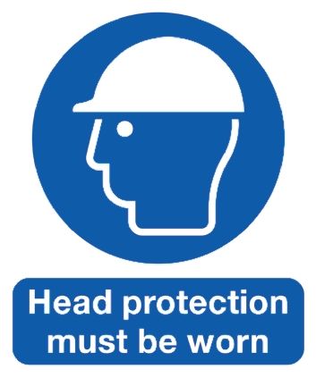 Signs &amp; Labels PP Mandatory Head Protection Sign with English Text, 210 x 148mm
