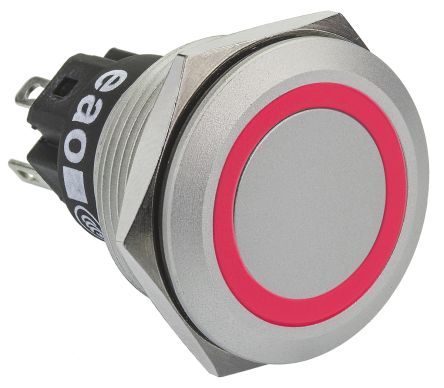 NO/NC Momentary Push Button Switch, IP65, IP67, 22 (Dia.)mm, Panel Mount Red LED, 12V
