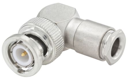 Rosenberger BNC Series Right Angle 50&#937; Cable Mount BNC Connector, Plug, Flash White Bronze, Clamp Termination