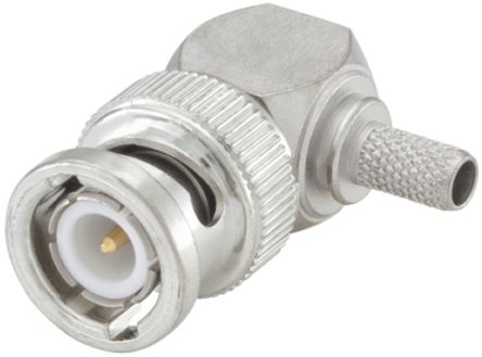Rosenberger BNC Series Right Angle 50&#937; Cable Mount BNC Connector, Plug, Flash White Bronze, Crimp Termination