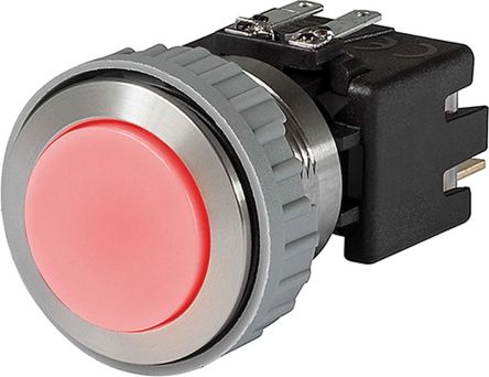 DPST-NO Latching Push Button Switch, IP64 (Front); IP00 (Rear), 22mm, Panel Mount Red LED