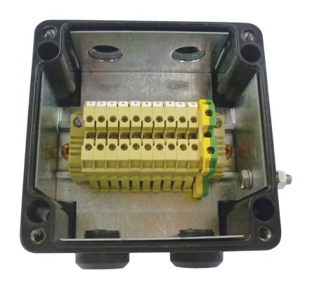 Polyester IP66 Junction Box M20, 4 Entry, 15 Terminal, 160 x 160 x 90mm, Black