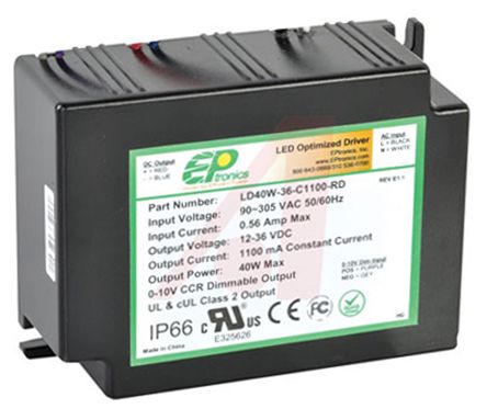 EPtronics INC. LD40W-24-C1670-RD, Constant Current Dimmable LED Driver 40W 24V 1.67A, LD40W Series