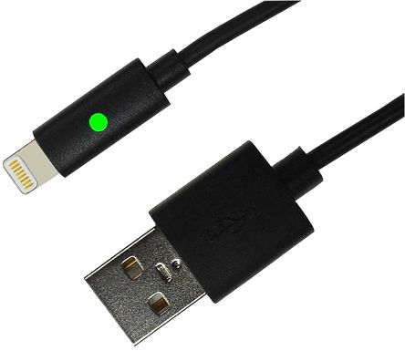 Cable Power Black Lightning Cable Male USB A to Male Lightning, 900mm