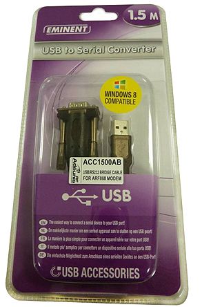 Adeunis RF Black USB to Serial Converter Cable, 1.5m