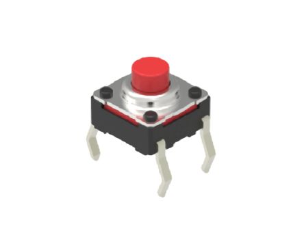 Red Button Tact Switch, SPST-NO 50 mA 1.4mm Snap-In