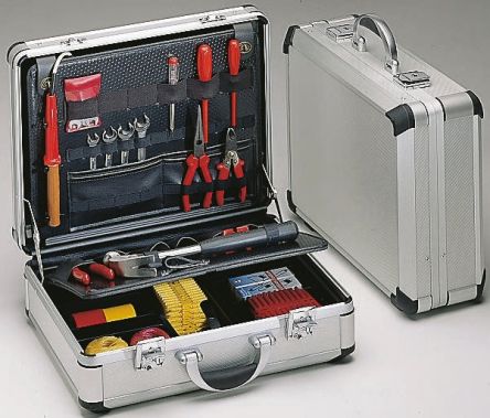BWH Koffer Aluminium Tool Case with 2 Tool Boards &amp; Key Lock, 445 x 340 x 150mm