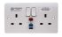 MK Electric Logic Plus 13A, BS Fixing, Active, 2 Gang RCD Socket, Flush Mount , Switched, IP2XD, 240 V ac, White